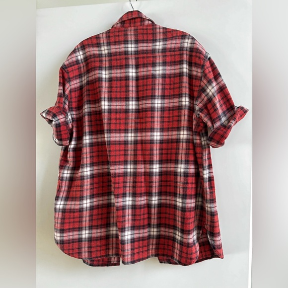R13 JAPANESE FLANNEL DROP SHOULDER SHORT SLEEVE PLAID SHIRT TOP FLANNEL UNISEX - Picture 3 of 12